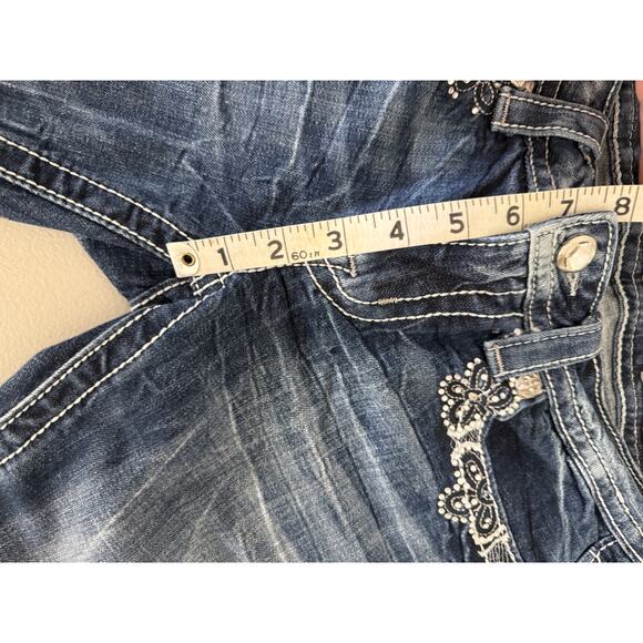 Miss Me Women's Embellished Bling Flap Pockets Signature Rise Bootcut Jeans 27 - Picture 8 of 9